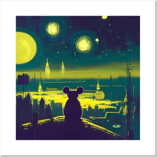 Mouse on a starry night Posters and Art